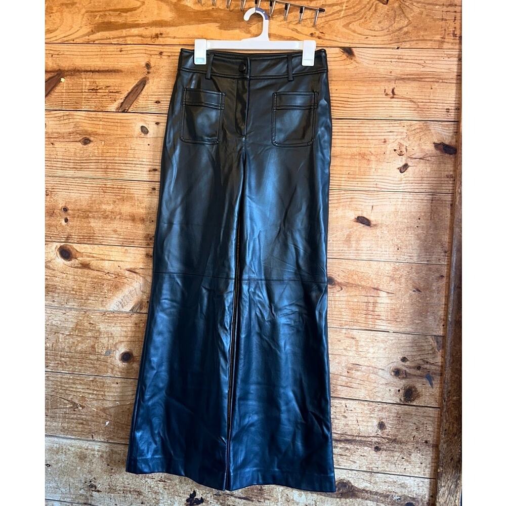Suncoo Leather Wide Leg Pants